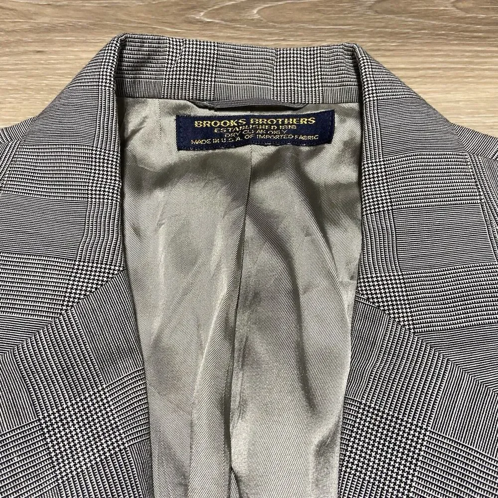 VTG Brooks Brothers Men's Sport‎ Coat Blazer Plaid Size 42L Union USA Black Wool